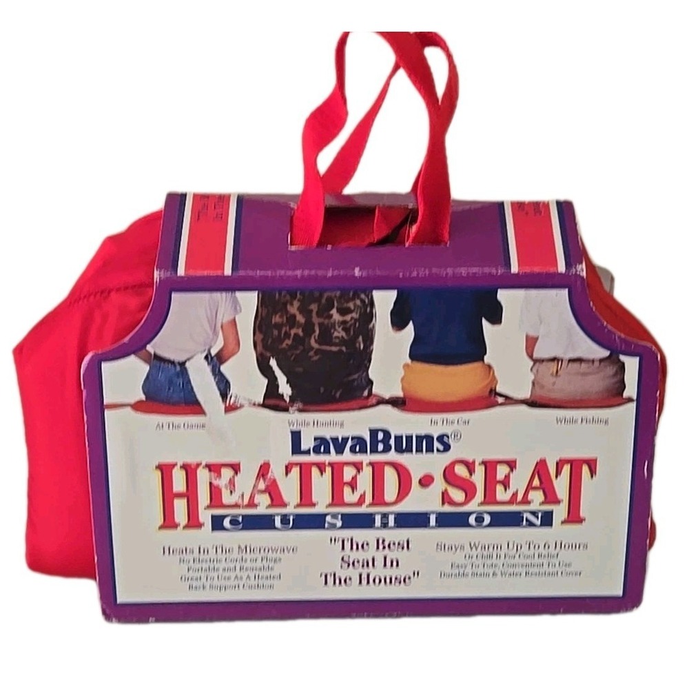 Lava Buns Heated Seat Cushion Microwavable Portable Red Hunting Stadium Bleacher
